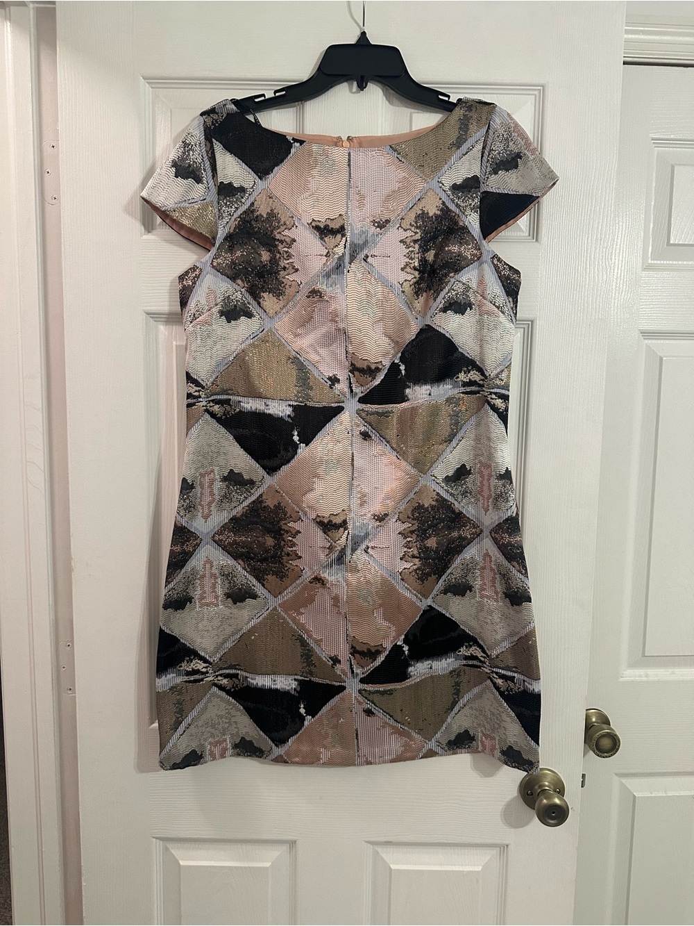 Vince Camuto Geometric Sequin Mini Dress in Pink, Black & Gold